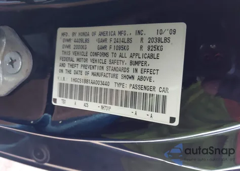 2010 Honda Accord 2.4 Ex-L z USA, uszkodzony, nr VIN 1HGCS1B81AA003440